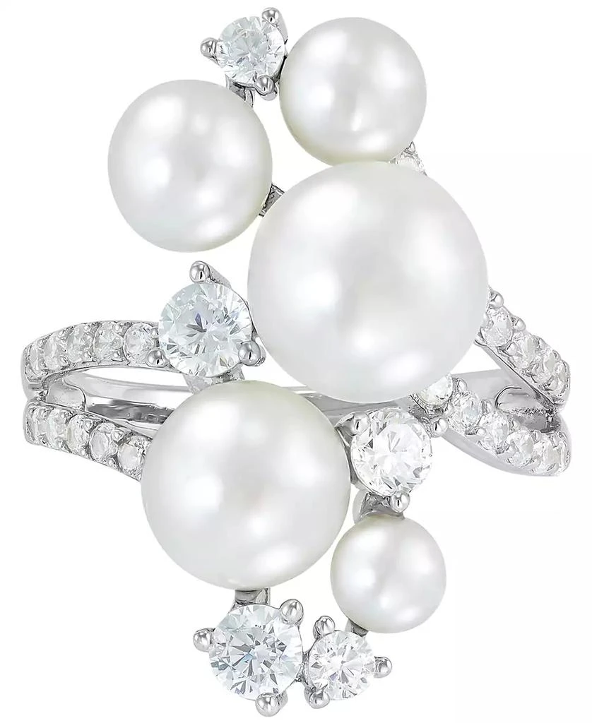 商品Arabella|Cultured Freshwater Button Pearl (4 - 9-1/2mm) & Cubic Zirconia Cluster Ring in Sterling Silver,价格¥893,第5张图片详细描述