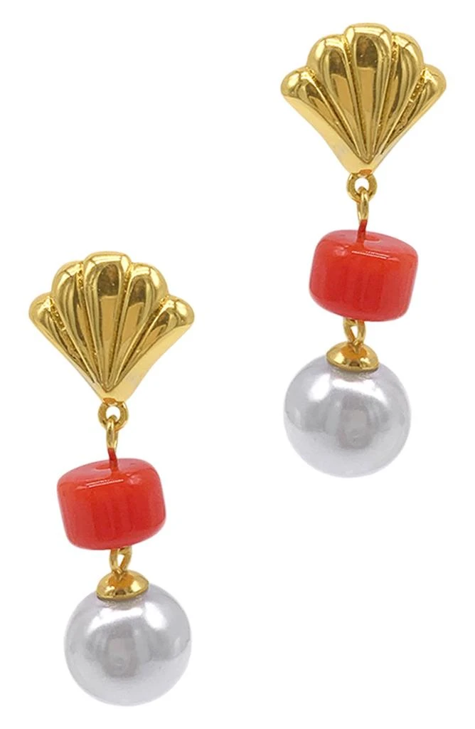 商品ADORNIA|Spring 2022 14k Yellow Gold Vermeil Imitation Pearl and Shell Drop Earrings,价格¥144,第1张图片