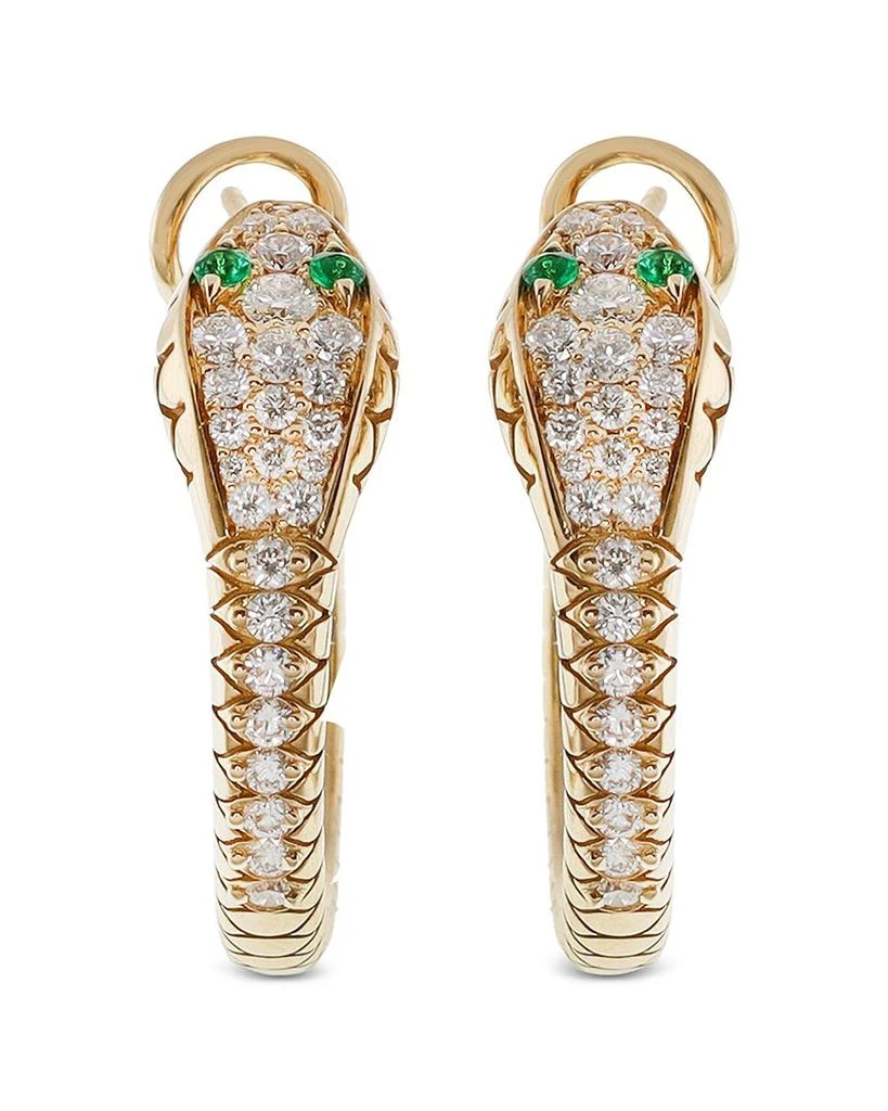 18K Yellow Gold Serpent Diamond & Emerald Snake Hoop Earrings - Exclusive, Italy Campaign 商品