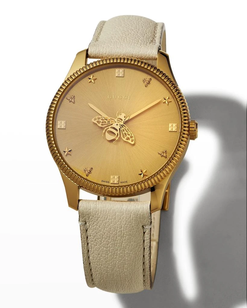 商品Gucci|36mm Golden Case Leather Strap Watch,价格¥11569,第1张图片