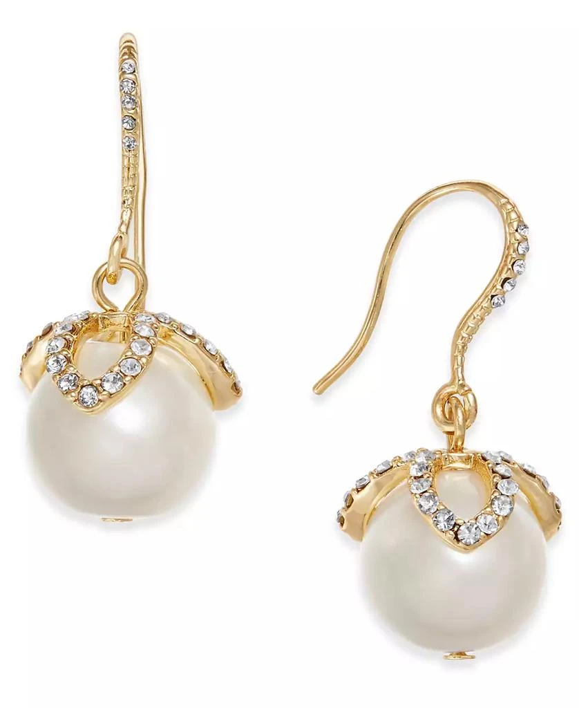 商品Charter Club|Gold-Tone Imitation Pearl & Pavé Drop Earrings, Created for Macy's,价格¥224,第1张图片