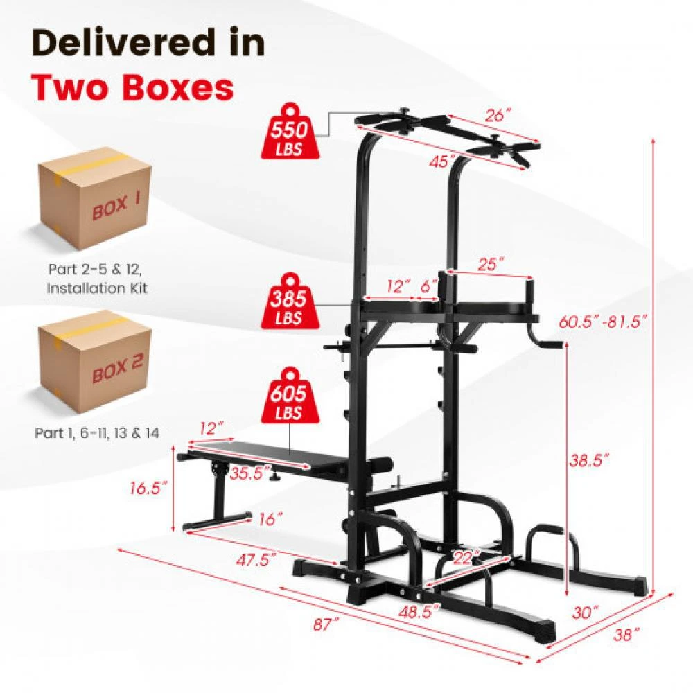 商品Hivvago|Power Tower Pull Up Bar Stand with Adjustable Heights and Bench,价格¥2051,第3张图片详细描述