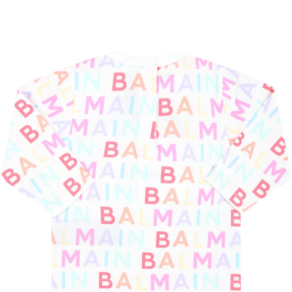 Balmain White T-shirt For Baby Girl With Logo商品第2张图片规格展示