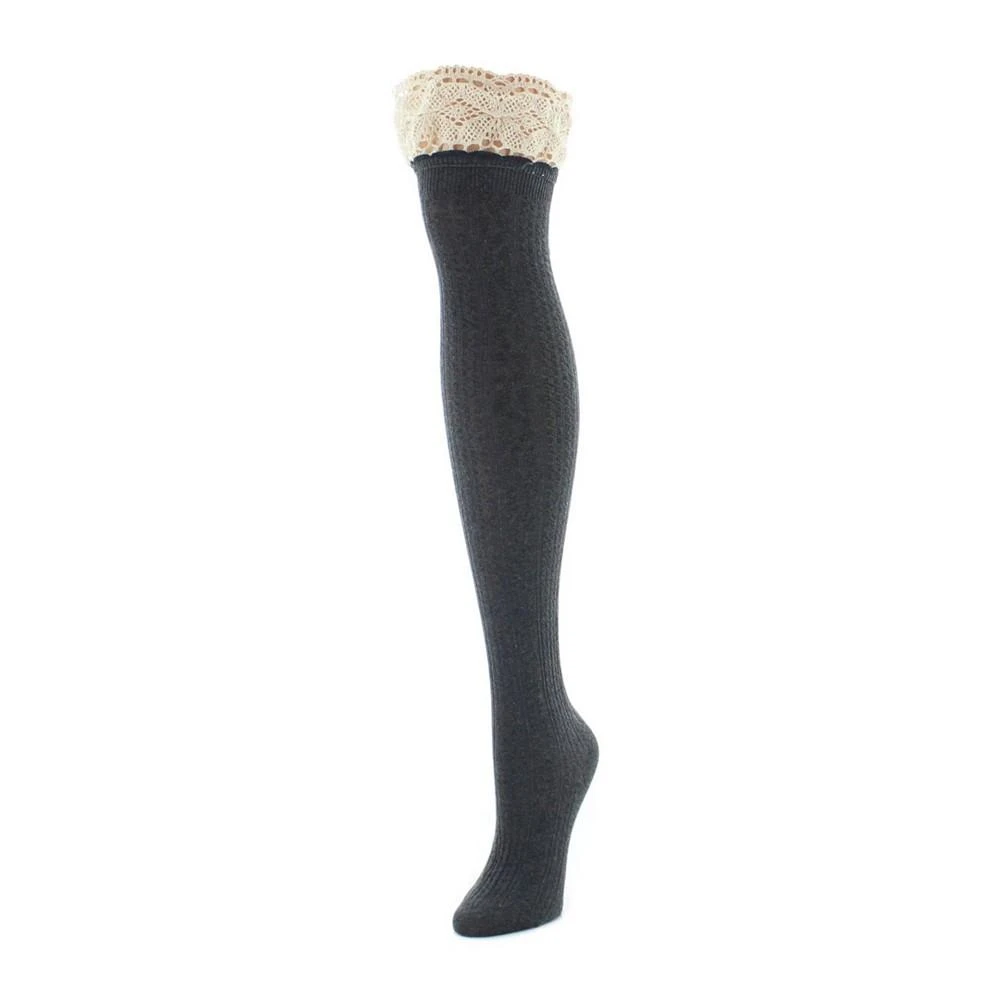 商品Memoi|Women's Lace Top Cable Knee High Socks,价格¥133,第1张图片详细描述