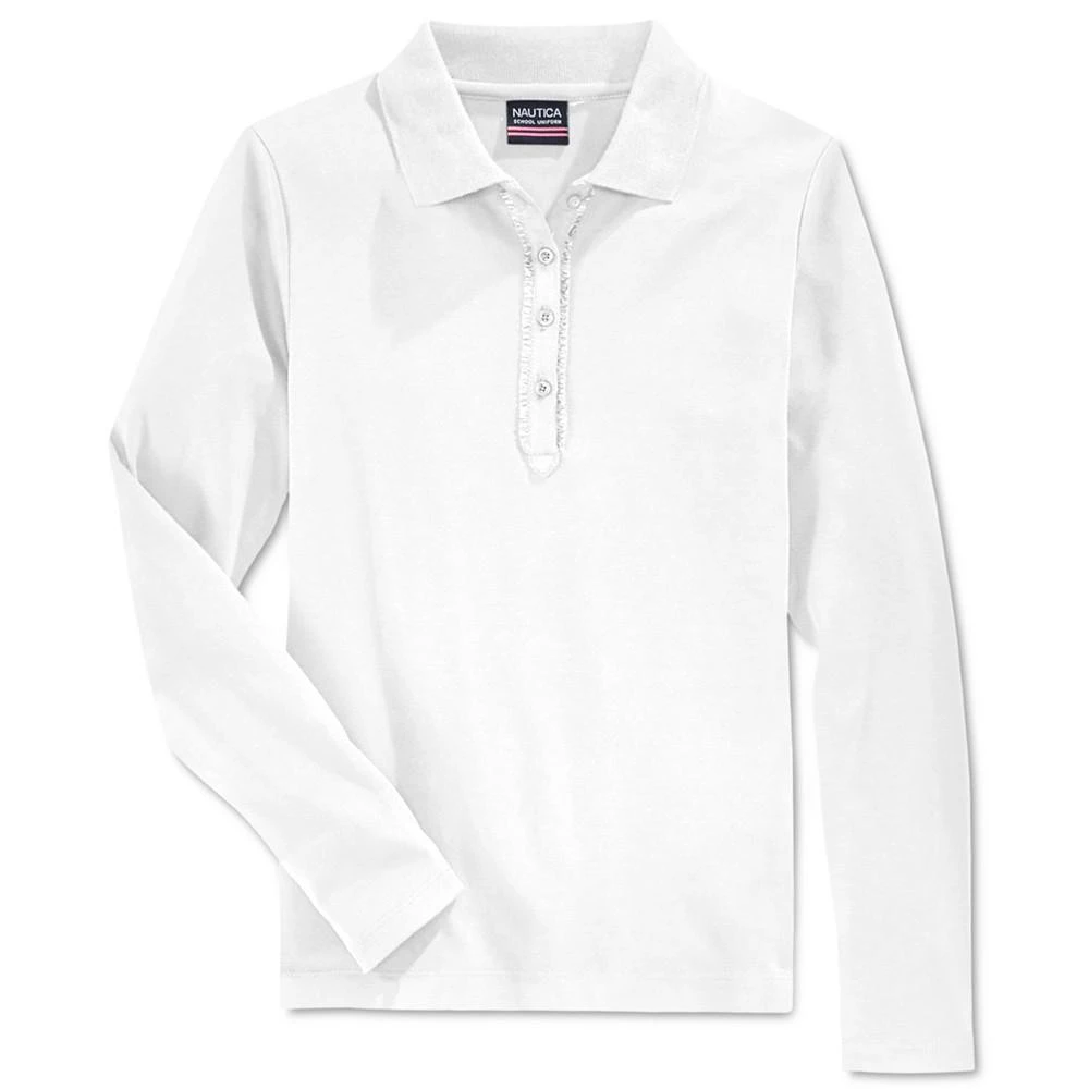 商品Nautica|Big Girls School Uniform Ruffled Long-Sleeve Polo Shirt,价格¥98,第1张图片