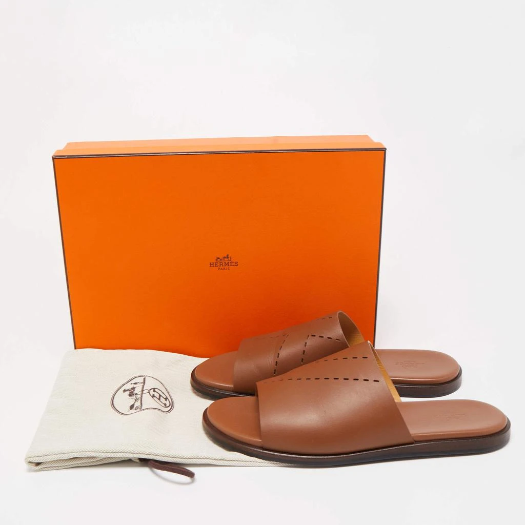 Hermes Brown Leather Flat Slides Size 43 商品