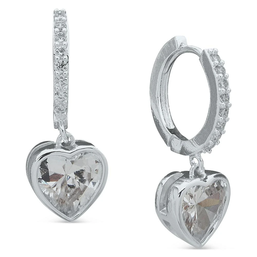 商品Anne Klein|Silver-Tone Crystal Heart Charm Drop Earrings,价格¥90,第1张图片