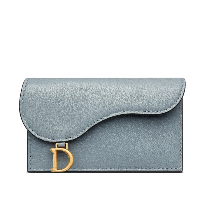 商品Dior|DIOR/迪奥 经典款SADDLE系列 女士云蓝色山羊皮金扣翻盖开合钱包零钱包卡夹S5692CCEH_M81B,价格¥3405,第1张图片
