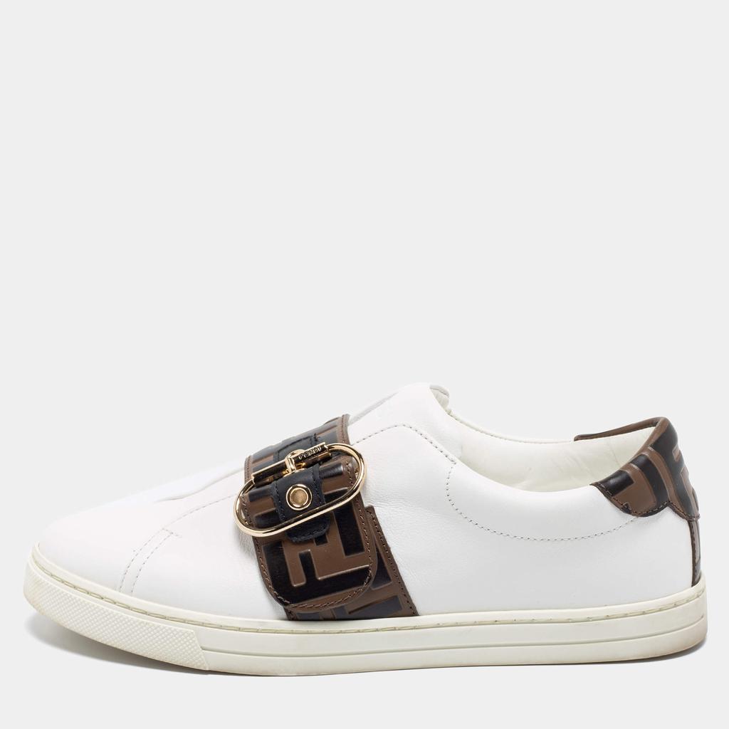 Fendi White/Brown Leather FF Low Top  Sneakers Size 37商品第1张图片规格展示