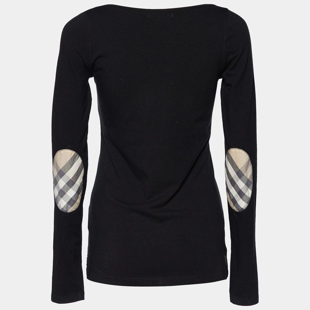 Burberry Black Cotton Contrast Elbow Detail Long Sleeve T-Shirt S商品第2张图片规格展示