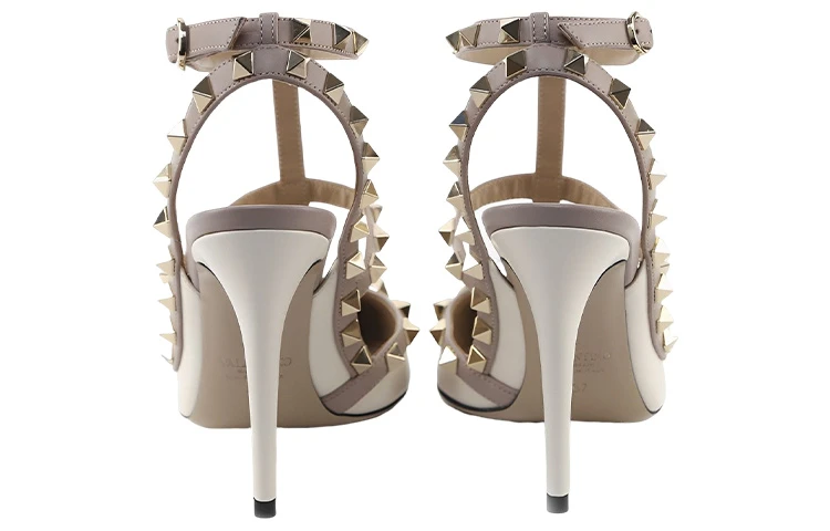 商品[国内直发] Valentino|华伦天奴 Rockstud 尖头搭扣 铆钉鞋 细跟 高跟鞋 10cm 女款 白色,价格¥7569,第5张图片详细描述