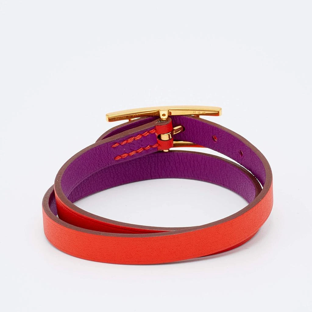 商品[二手商品] Hermes|Hermès Behapi Orange & Purple Leather Double Tour Reversible Bracelet XS,价格¥2514,第4张图片详细描述