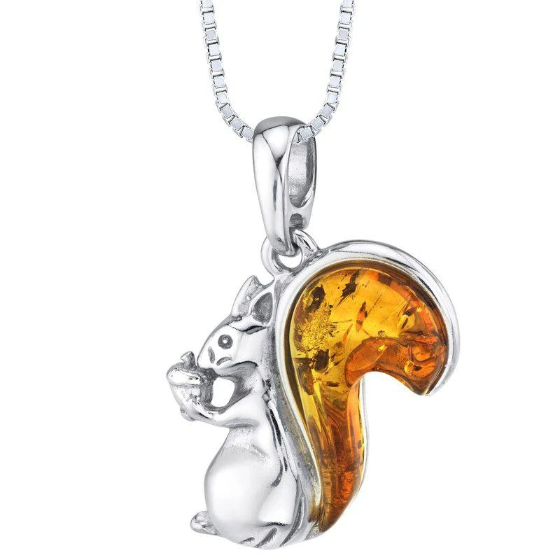 商品Peora|Baltic Amber Sterling Silver Squirrel Pendant Necklace Cognac Color,价格¥378,第1张图片