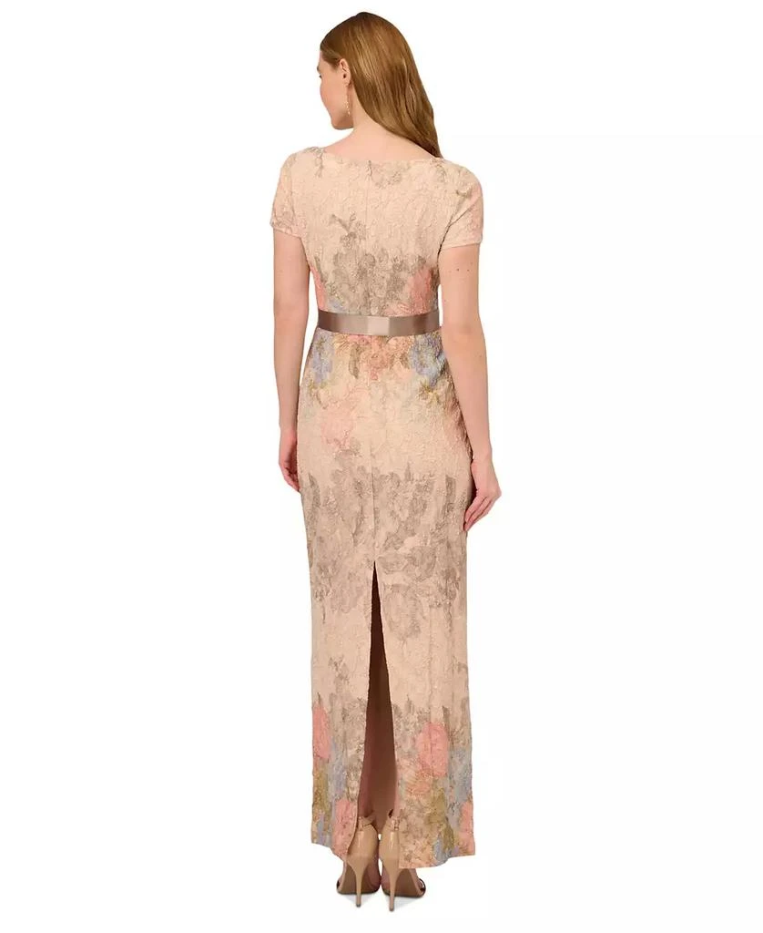 商品Adrianna Papell|Women's Floral-Print Short Sleeve Satin Gown,价格¥1653,第3张图片详细描述