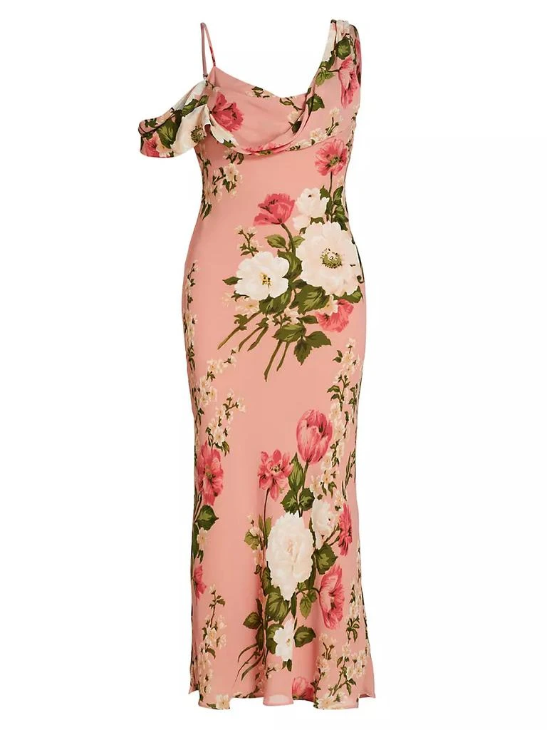 商品Reformation|Reya Draped Floral Midi-Dress,价格¥1176,第1张图片