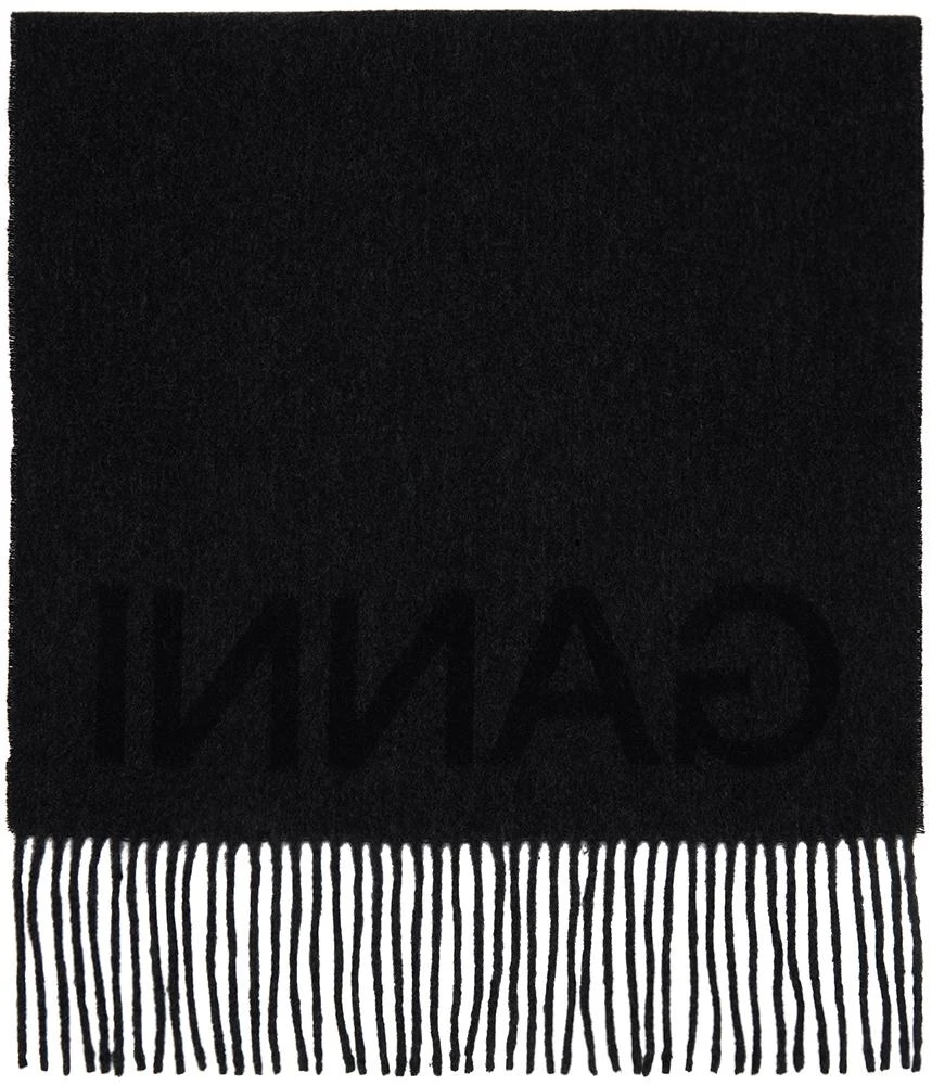 商品Ganni|Black Fringe Logo Scarf,价格¥1113,第2张图片详细描述