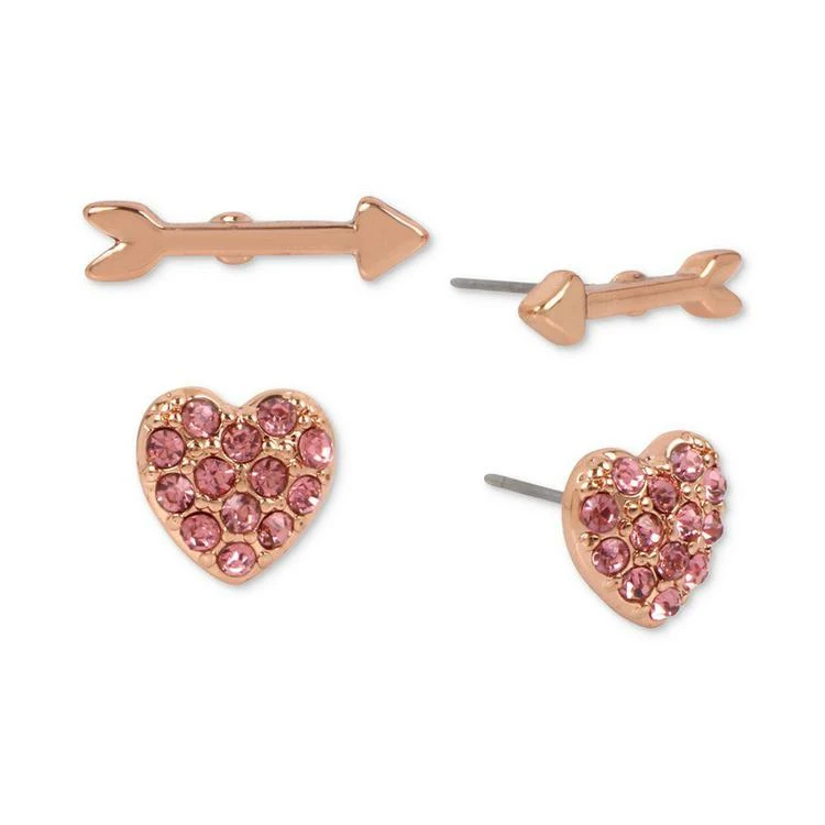 商品Betsey Johnson|Rose Gold-Tone 2-Pc. Set Pink Stone Heart & Arrow Stud Earrings,价格¥158,第1张图片