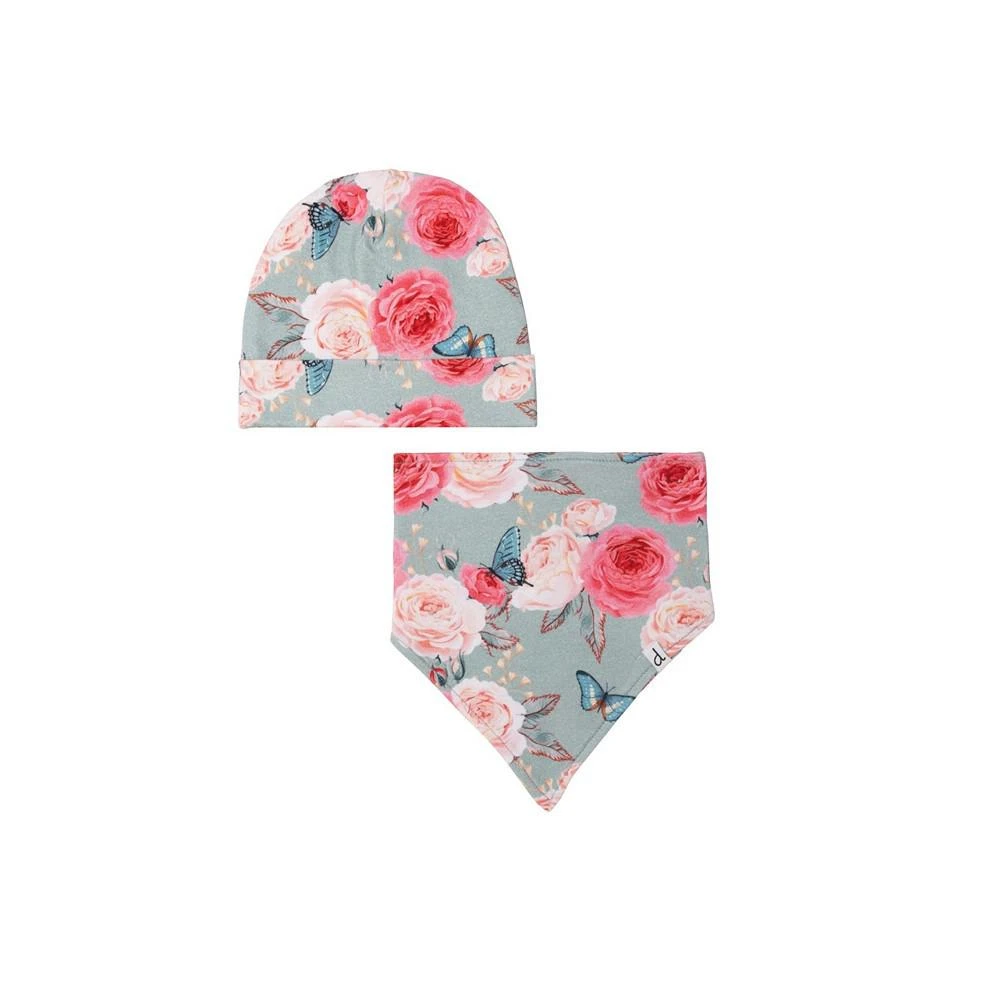 商品Deux par Deux|Baby Girl Organic Cotton Printed Hat & Bib Set Blue Roses & Butterflies - Infant,价格¥194,第1张图片