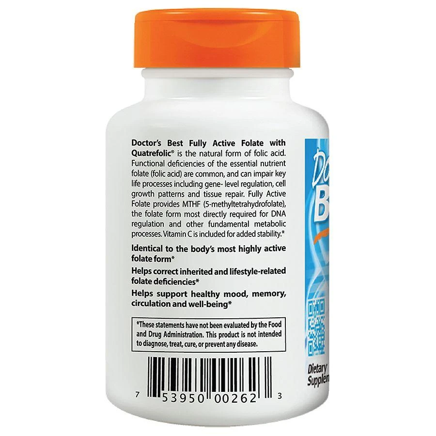 商品Doctor's Best|Fully Active Folate 400 mcg Veggie Caps,价格¥75,第2张图片详细描述