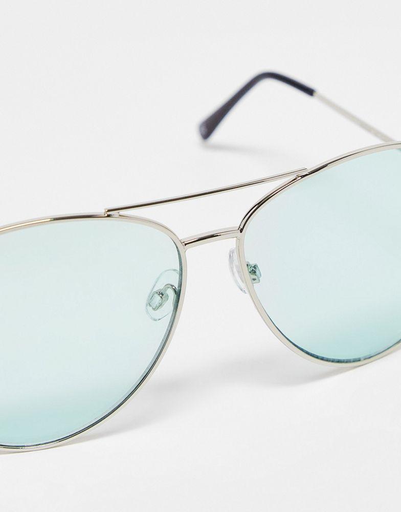 ASOS DESIGN aviator sunglasses with green lens商品第3张图片规格展示