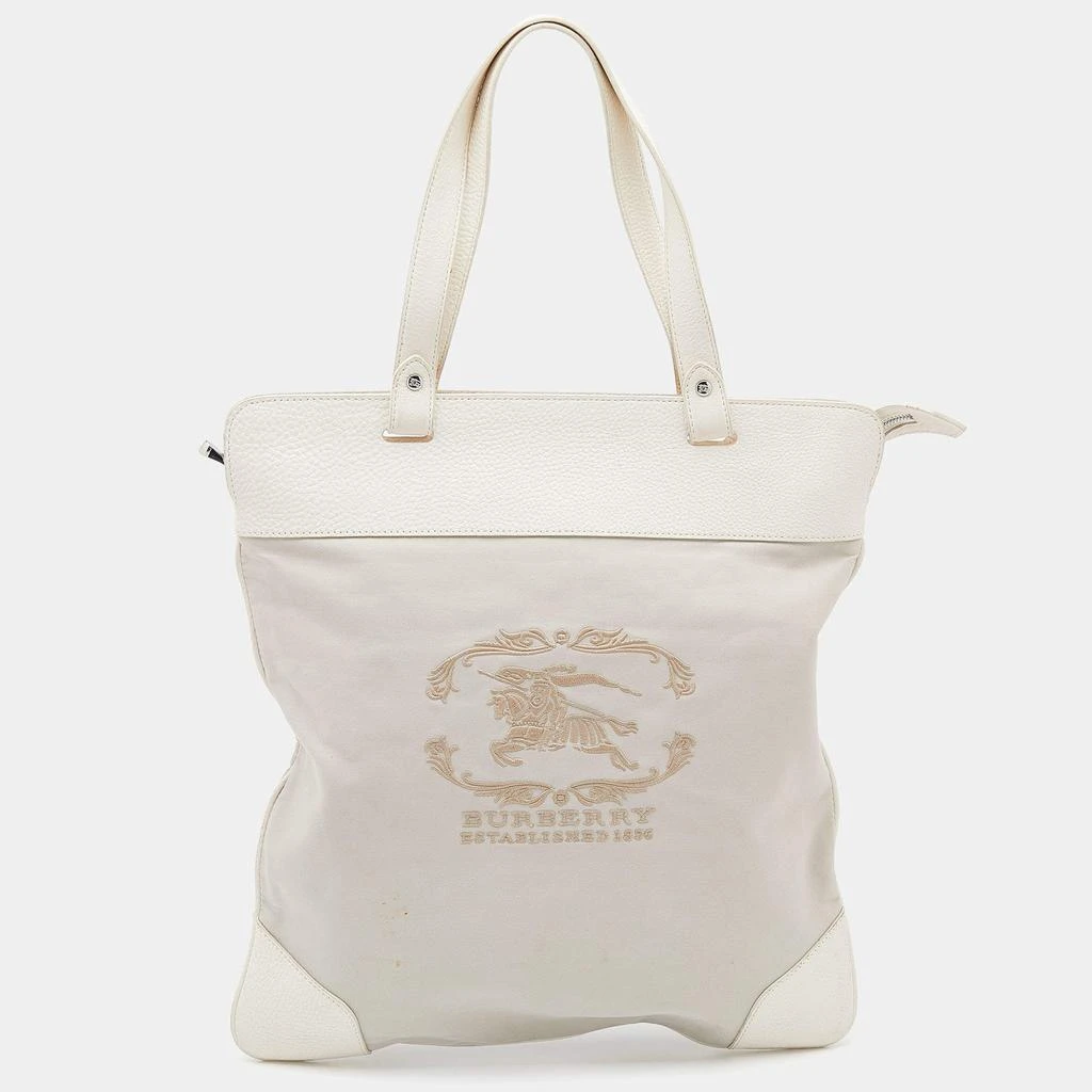 商品[二手商品] Burberry|Burberry White/Grey Leather And Fabric Tote,价格¥1294,第1张图片