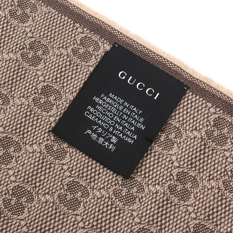 商品[国内直发] Gucci|GUCCI 古驰围巾 女士经典款灰粉色流苏双G图案双面用羊毛围巾男士通用 经典卡其色 147351 4G704 2766,价格¥2751,第2张图片详细描述