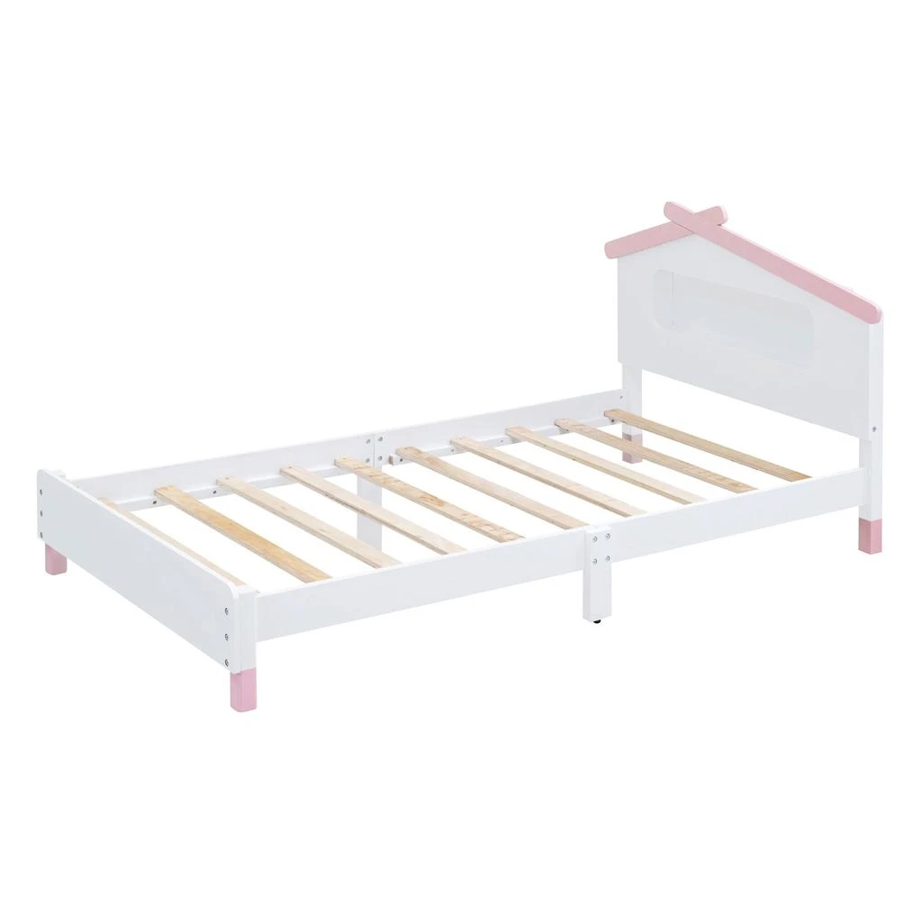 商品Streamdale Furniture|Streamdale Wood Twin Platform Bed with House Headboard & Night Lights (White+,价格¥2506,第4张图片详细描述