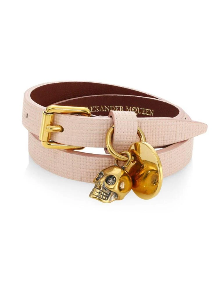 商品Alexander McQueen|Skull Charm Double-Wrap Leather Bracelet,价格¥1838,第1张图片