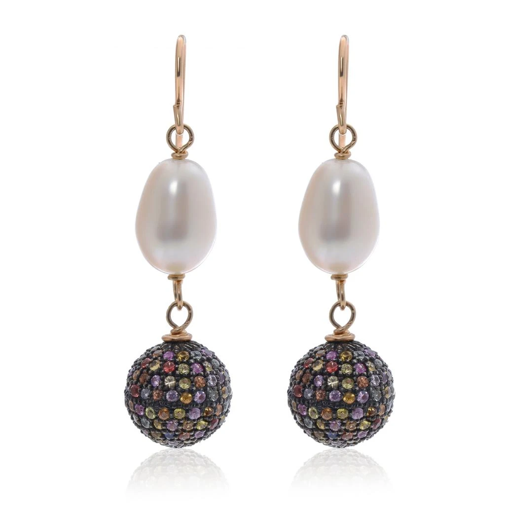 商品Zydo|Zydo Sterling Silver, Multicolored Sapphire 9.80ct. tw. and Pearl 8mm Drop Earrings,价格¥17597,第1张图片