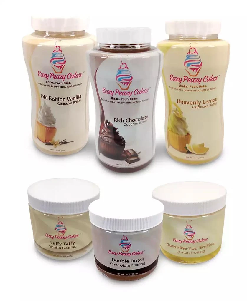 商品Eazy Peazy Cakes|Vanilla, Chocolate, and Lemon Cupcake Batter Baking Kit with Frosting, Set of 6,价格¥389,第1张图片