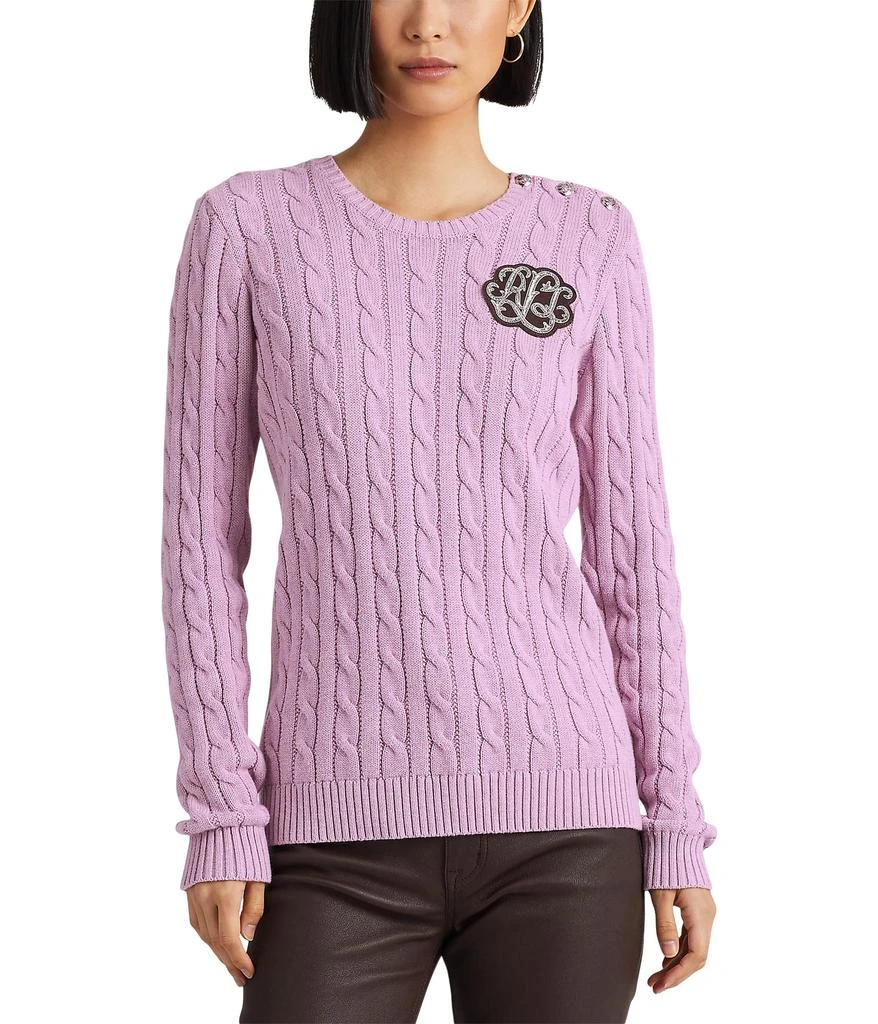 商品Ralph Lauren|Petite Button Trim Cable Knit Sweater,价格¥819,第1张图片