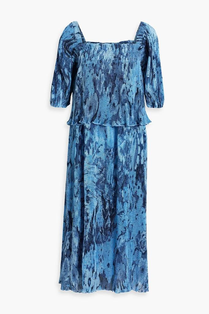商品Ganni|Shirred printed plissé-chiffon midi dress,价格¥446,第1张图片