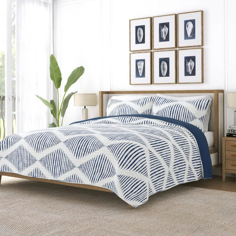 商品IENJOY HOME|Modern Diamond Navy Reversible Pattern Quilt Coverlet Set Ultra Soft Microfiber Bedding,价格¥385,第1张图片