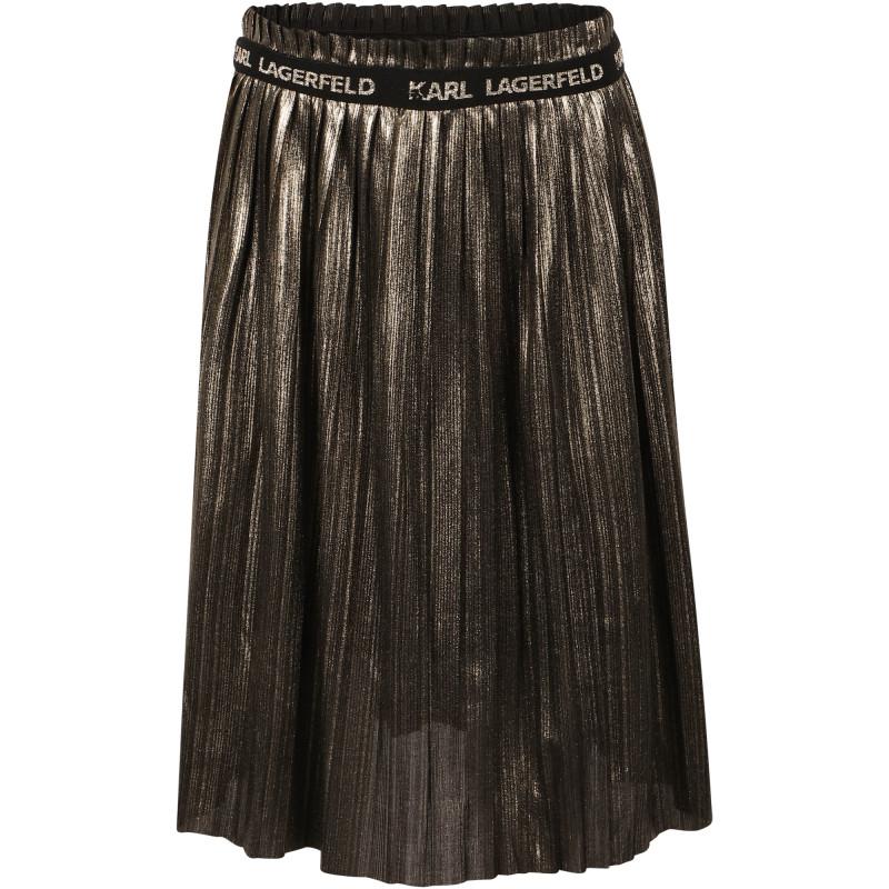 Branded waist band shiny pleated skirt in golden商品第1张图片规格展示