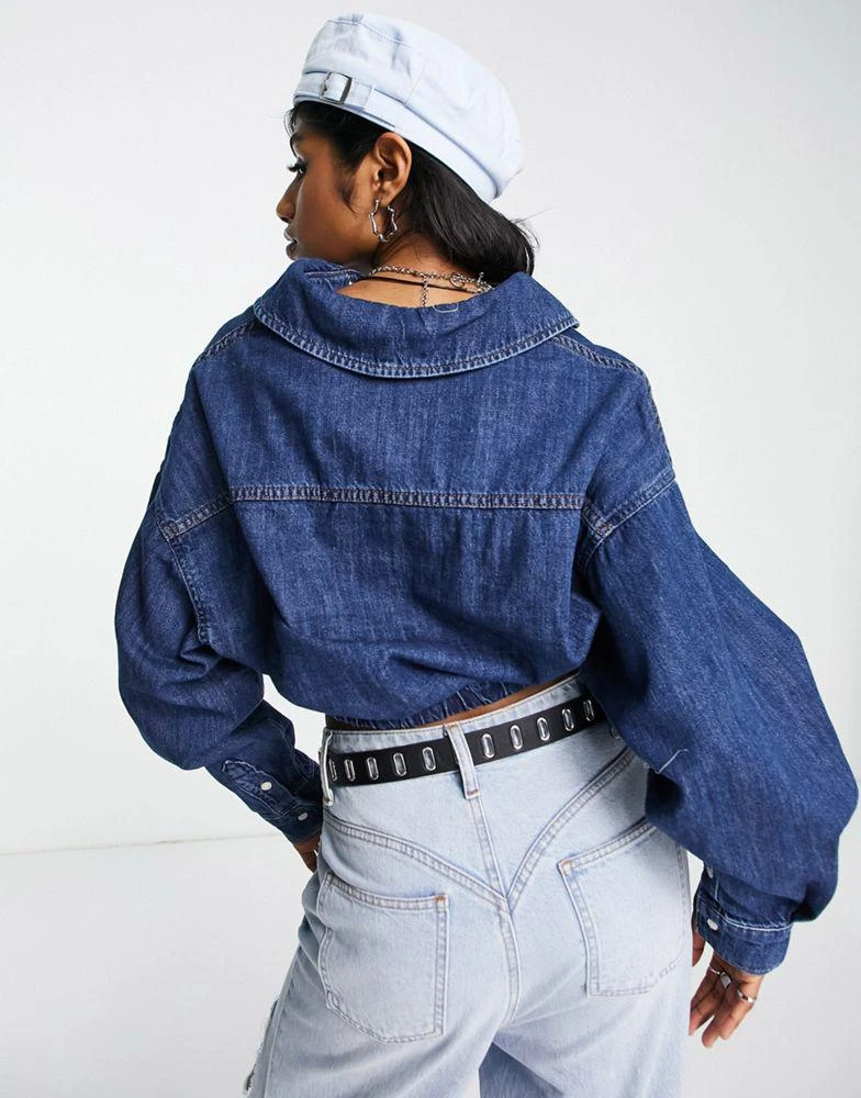 商品Topshop|Topshop cropped shirt in mid blue,价格¥252,第4张图片详细描述