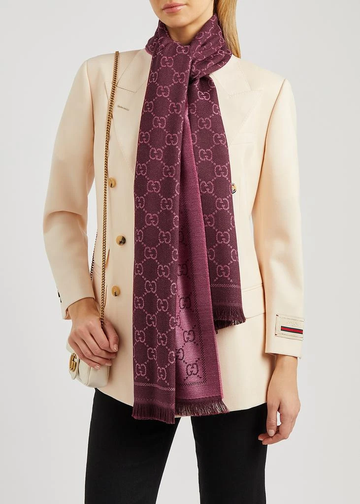 商品Gucci|Sten burgundy GG-jacquard wool scarf,价格¥2873,第2张图片详细描述