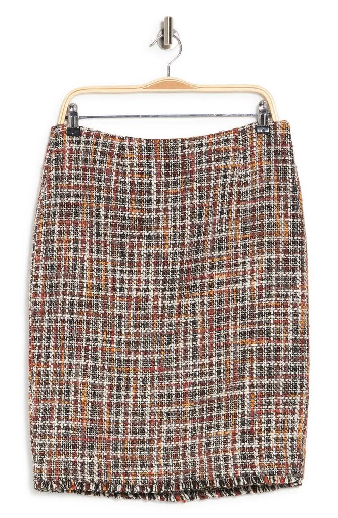 Frayed Hem Tweed Pencil Skirt商品第1张图片规格展示