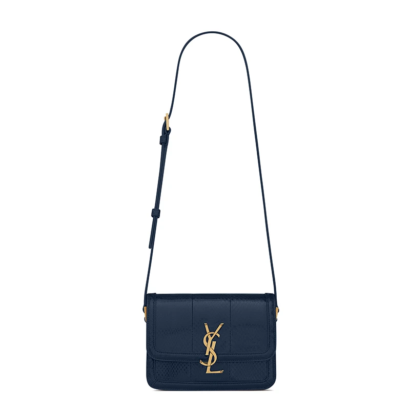 商品Yves Saint Laurent|SAINT LAURENT PARIS/圣罗兰 YSL 21新款 SOLFERINO系列 女士小号深海军蓝水蛇皮YSL旋转扣单肩斜挎手提包,价格¥22553,第1张图片