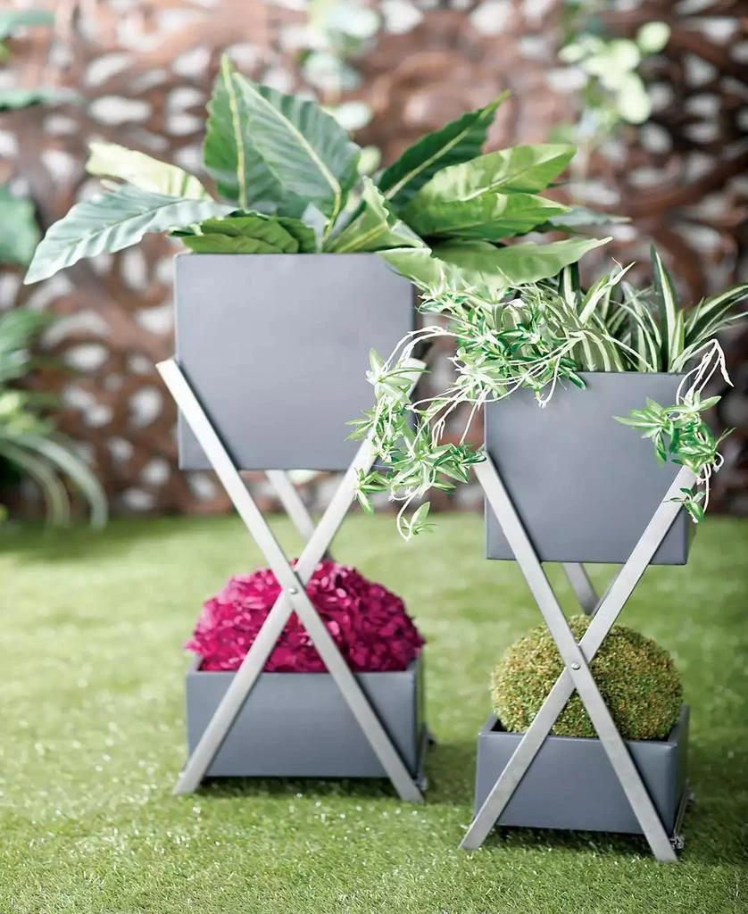 Set of 2 Industrial Tin 2-Tiered Plant Stands 商品