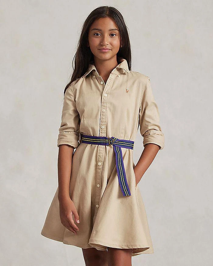 商品Ralph Lauren|Girls' Chino Shirt Dress with Belt - Little Kid, Big Kid,价格¥521,第1张图片
