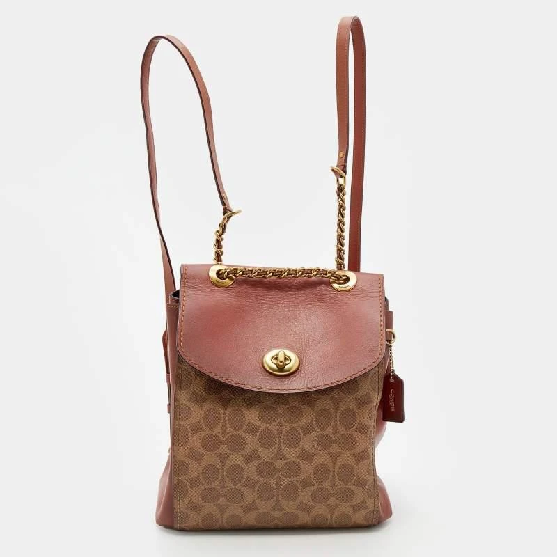 商品[二手商品] Coach|Coach Beige/Brown Signature Coated Canvas and Leather Parker Backpack ,价格¥1354,第1张图片