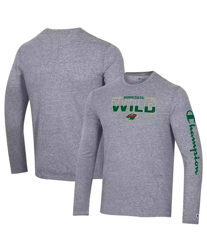 商品CHAMPION|Men's Heather Gray Minnesota Wild Tri-Blend Long Sleeve T-shirt,价格¥300,第1张图片