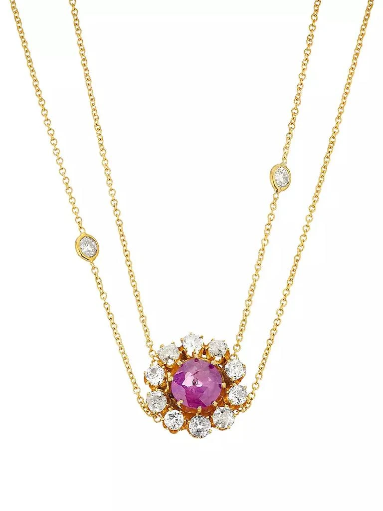 商品Renee Lewis|18K Yellow Gold, 1.25 TCW Diamond &amp; Pink Tourmaline Halo Pendant Necklace,价格¥58447,第1张图片