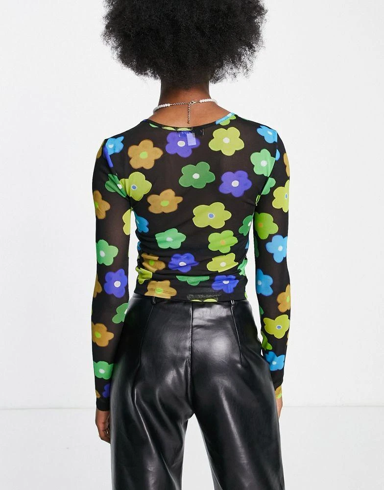 商品Topshop|Topshop floral print mesh long sleeve top in multi,价格¥128,第2张图片详细描述