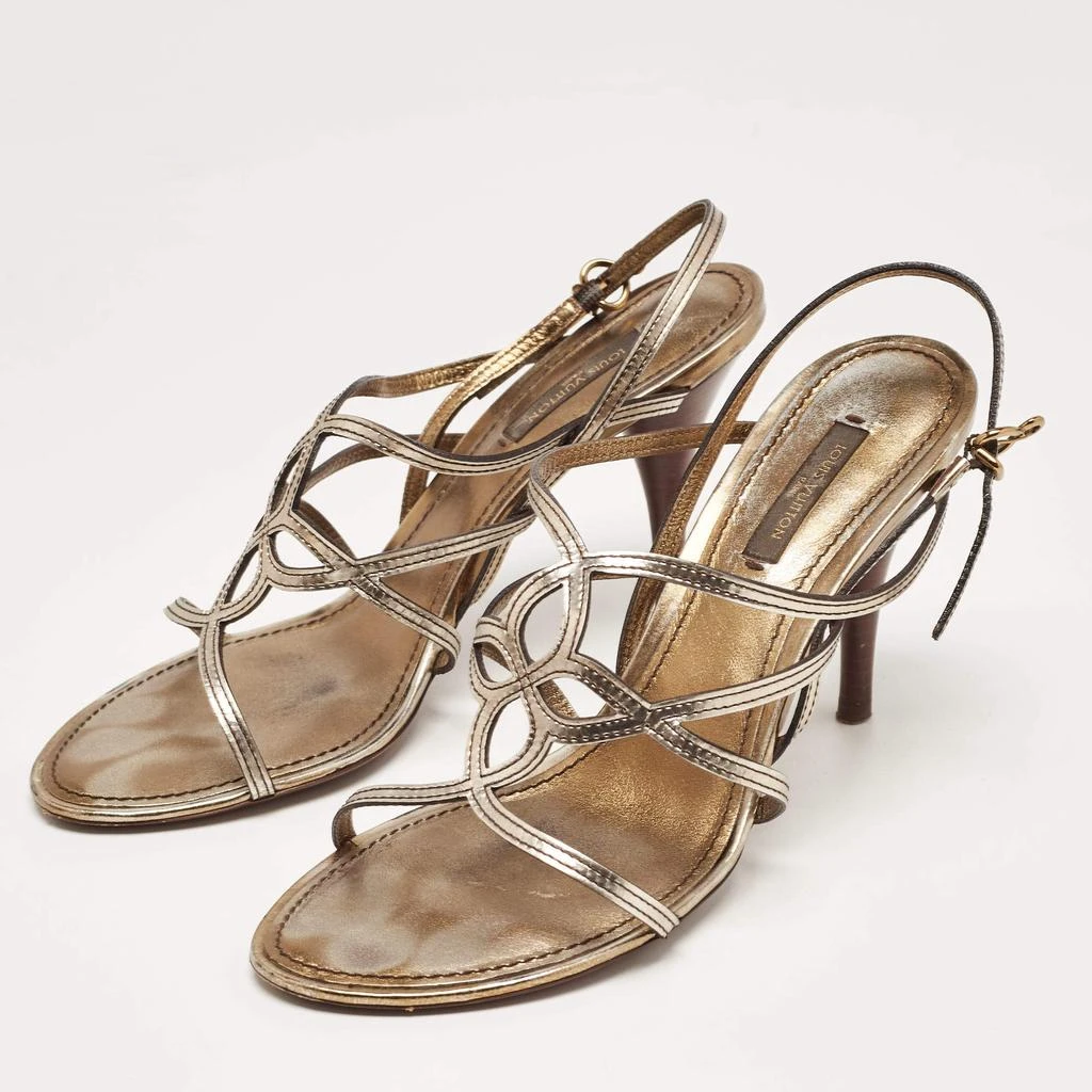 商品[二手商品] Louis Vuitton|Louis Vuitton Metallic Leather Strappy Sandals Size 37.5,价格¥1340,第2张图片详细描述