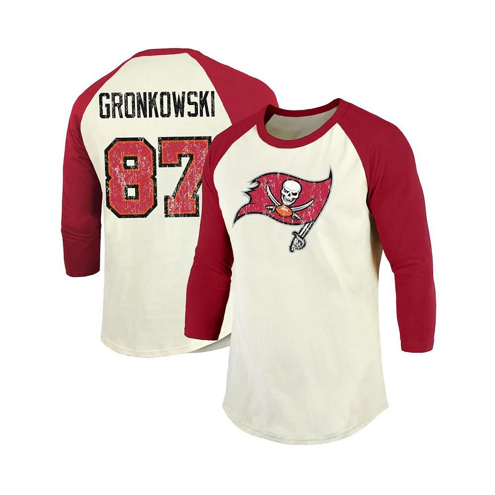 商品Majestic|Men's Fanatics Rob Gronkowski Cream, Red Tampa Bay Buccaneers Vintage-Inspired Player Name and Number Raglan 3/4 Sleeve T-shirt,价格¥290,第1张图片