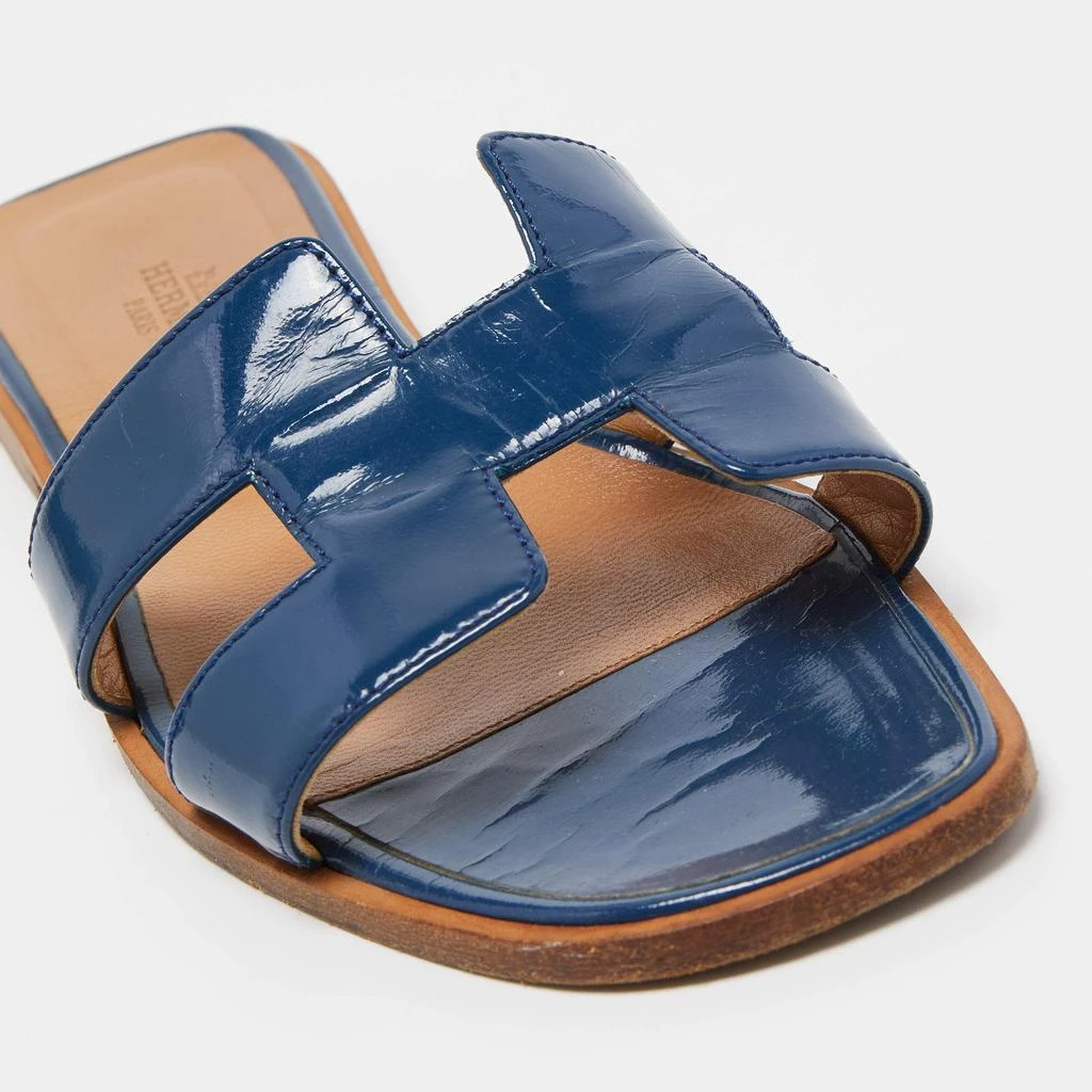 Hermes Blue Patent Leather Oran Flat Slides Size 37 商品