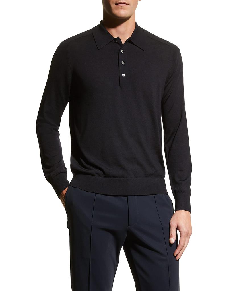 Men's Regal Wool Long-Sleeve Polo Shirt商品第1张图片规格展示