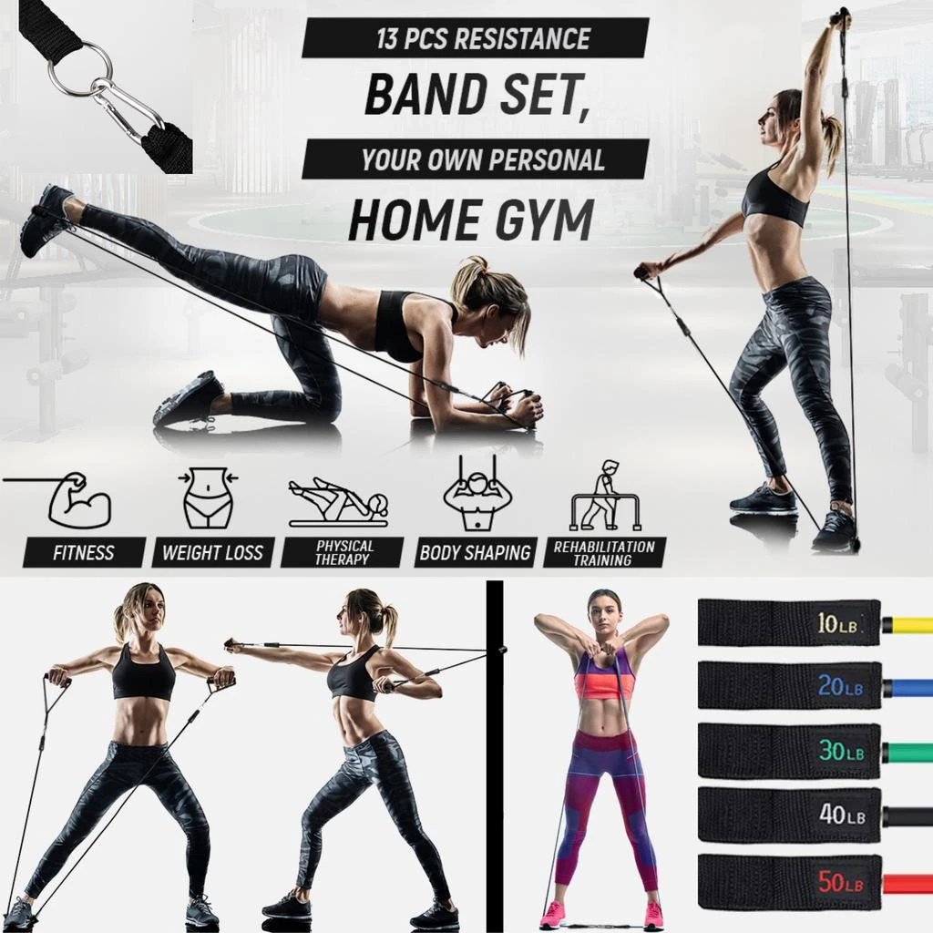 商品Jupiter Gear|13pce Resistance Bands Set Exercise Bands with Protective Sleeve,价格¥393,第2张图片详细描述