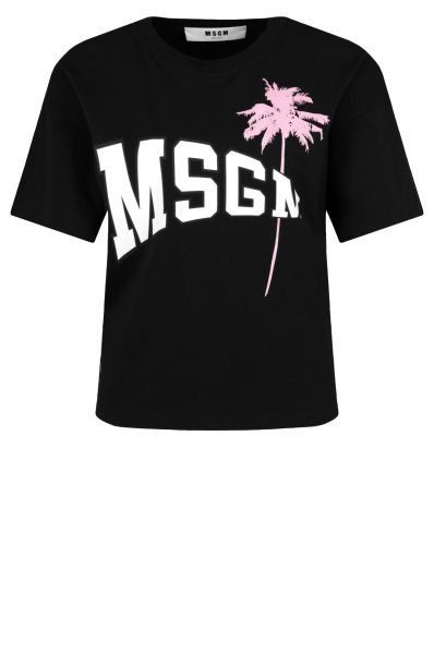 商品MSGM|MSGM 女士黑色棉质字母LOGO粉色图案印花圆领短袖T恤 MDM164-298-99,价格¥651,第1张图片
